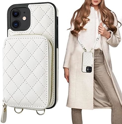 iPhone 12/12 Pro Crossbody Tasche, RFID abgeschirmter PU-Lederband Halterung mit Kartenslot Split-Tasche Handgelenk-Gurt Lanyard
