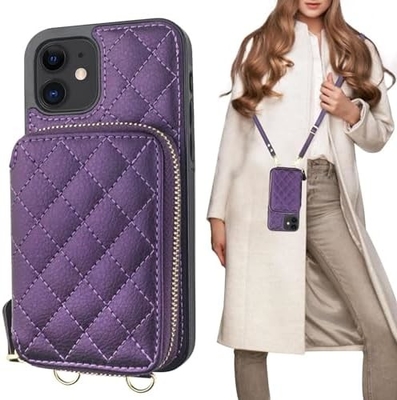 iPhone 12/12 Pro Crossbody Tasche, RFID abgeschirmter PU-Lederband Halterung mit Kartenslot Split-Tasche Handgelenk-Gurt Lanyard