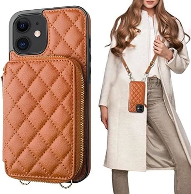 iPhone 12/12 Pro Crossbody Tasche, RFID abgeschirmter PU-Lederband Halterung mit Kartenslot Split-Tasche Handgelenk-Gurt Lanyard