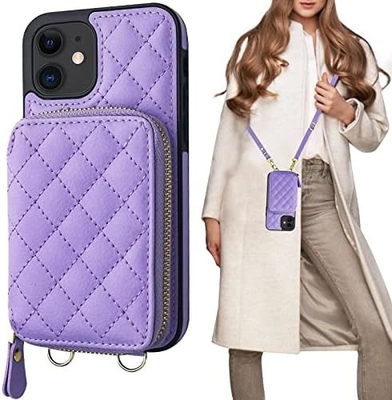iPhone 12/12 Pro Crossbody Tasche, RFID abgeschirmter PU-Lederband Halterung mit Kartenslot Split-Tasche Handgelenk-Gurt Lanyard