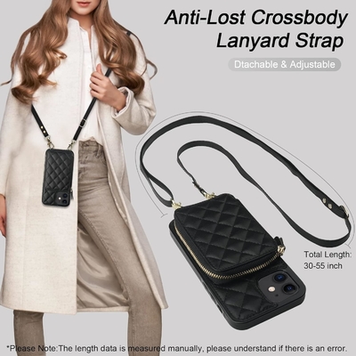 iPhone 12/12 Pro Crossbody Tasche, RFID abgeschirmter PU-Lederband Halterung mit Kartenslot Split-Tasche Handgelenk-Gurt Lanyard