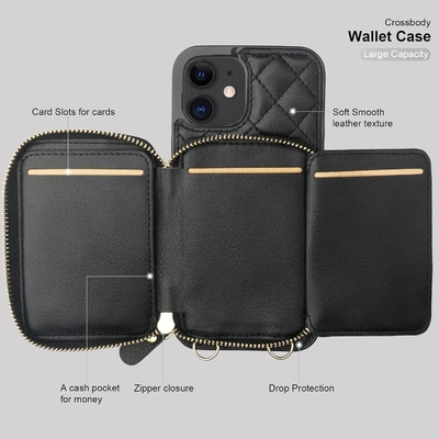 iPhone 12/12 Pro Crossbody Tasche, RFID abgeschirmter PU-Lederband Halterung mit Kartenslot Split-Tasche Handgelenk-Gurt Lanyard