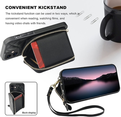 iPhone 12/12 Pro Crossbody Tasche, RFID abgeschirmter PU-Lederband Halterung mit Kartenslot Split-Tasche Handgelenk-Gurt Lanyard
