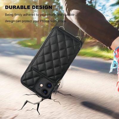 iPhone 12/12 Pro Crossbody Tasche, RFID abgeschirmter PU-Lederband Halterung mit Kartenslot Split-Tasche Handgelenk-Gurt Lanyard