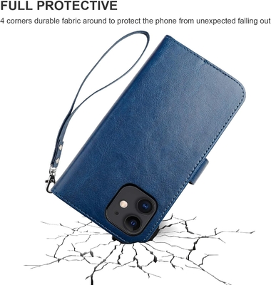 Kompatibel mit iPhone 12/Pro Brieftaschenkoffer mit Kartenhalter PU Lederstand Stoßfest Wristband 6,1 Zoll