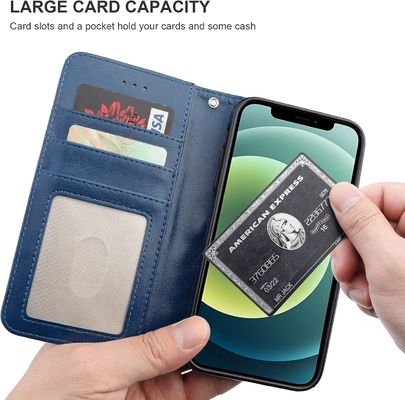 Kompatibel mit iPhone 12/Pro Brieftaschenkoffer mit Kartenhalter PU Lederstand Stoßfest Wristband 6,1 Zoll