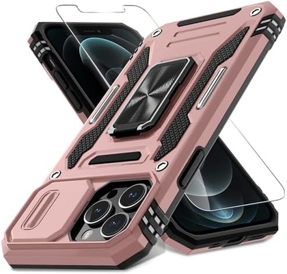 iPhone 12 Pro Max mit Slide-Kamera-Abdeckung+Bildschirmschutz ((1 Pack),Rotated Ring Kickstand Militär-Schockdicht