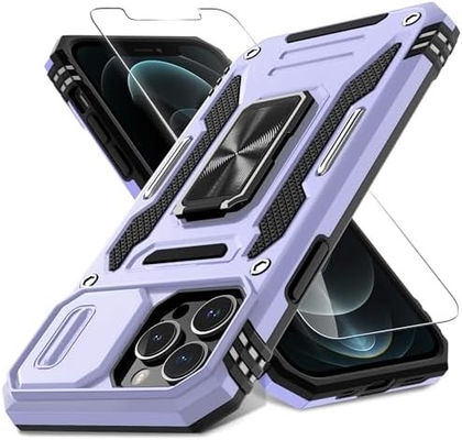 iPhone 12 Pro Max mit Slide-Kamera-Abdeckung+Bildschirmschutz ((1 Pack),Rotated Ring Kickstand Militär-Schockdicht