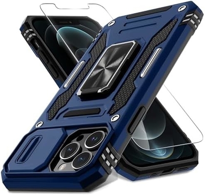 iPhone 12 Pro Max mit Slide-Kamera-Abdeckung+Bildschirmschutz ((1 Pack),Rotated Ring Kickstand Militär-Schockdicht