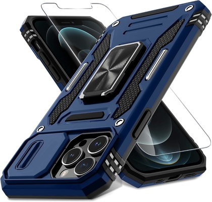 iPhone 12 Pro Max mit Slide-Kamera-Abdeckung+Bildschirmschutz ((1 Pack),Rotated Ring Kickstand Militär-Schockdicht