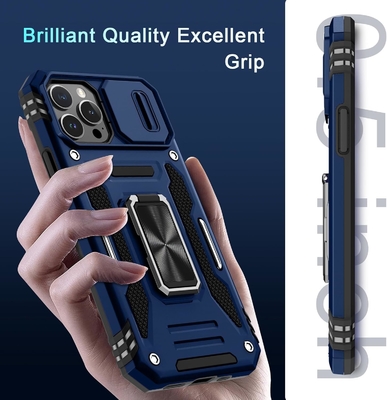 iPhone 12 Pro Max mit Slide-Kamera-Abdeckung+Bildschirmschutz ((1 Pack),Rotated Ring Kickstand Militär-Schockdicht