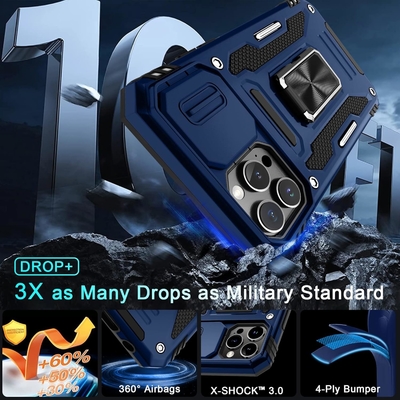 iPhone 12 Pro Max mit Slide-Kamera-Abdeckung+Bildschirmschutz ((1 Pack),Rotated Ring Kickstand Militär-Schockdicht