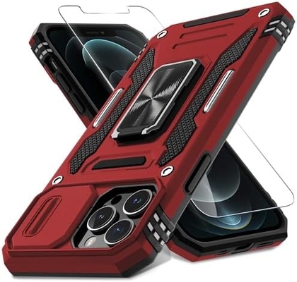 iPhone 12 Pro Max mit Slide-Kamera-Abdeckung+Bildschirmschutz ((1 Pack),Rotated Ring Kickstand Militär-Schockdicht