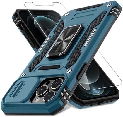 iPhone 12 Pro Max mit Slide-Kamera-Abdeckung+Bildschirmschutz ((1 Pack),Rotated Ring Kickstand Militär-Schockdicht