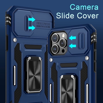 iPhone 12 Pro Max mit Slide-Kamera-Abdeckung+Bildschirmschutz ((1 Pack),Rotated Ring Kickstand Militär-Schockdicht