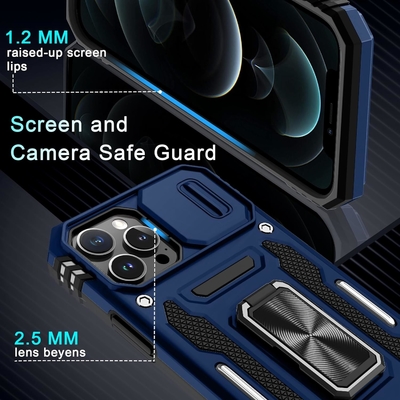 iPhone 12 Pro Max mit Slide-Kamera-Abdeckung+Bildschirmschutz ((1 Pack),Rotated Ring Kickstand Militär-Schockdicht