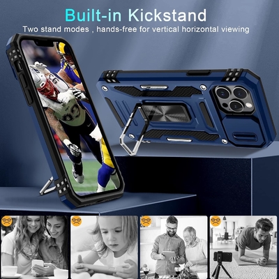 iPhone 12 Pro Max mit Slide-Kamera-Abdeckung+Bildschirmschutz ((1 Pack),Rotated Ring Kickstand Militär-Schockdicht