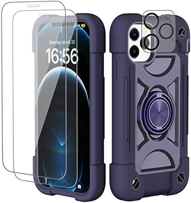 iPhone 12 Pro Max Gehäuse 6,7&quot; - Stoßdicht für schwere Einsätze, Ringstand, Glasbildschirm und Kameraobjektivschutz (Rainbow Pink)