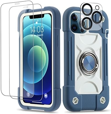 iPhone 12 Pro Max Gehäuse 6,7&quot; - Stoßdicht für schwere Einsätze, Ringstand, Glasbildschirm und Kameraobjektivschutz (Rainbow Pink)