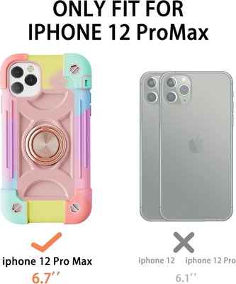 iPhone 12 Pro Max Gehäuse 6,7&quot; - Stoßdicht für schwere Einsätze, Ringstand, Glasbildschirm und Kameraobjektivschutz (Rainbow Pink)