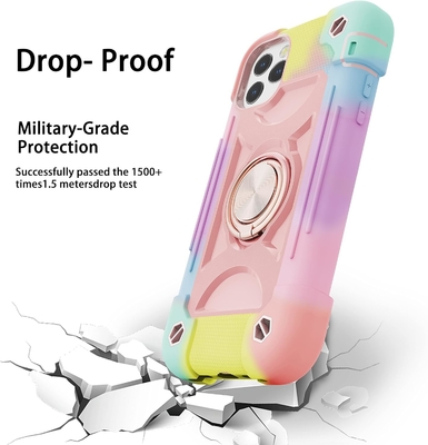 iPhone 12 Pro Max Gehäuse 6,7&quot; - Stoßdicht für schwere Einsätze, Ringstand, Glasbildschirm und Kameraobjektivschutz (Rainbow Pink)