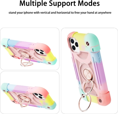 iPhone 12 Pro Max Gehäuse 6,7&quot; - Stoßdicht für schwere Einsätze, Ringstand, Glasbildschirm und Kameraobjektivschutz (Rainbow Pink)