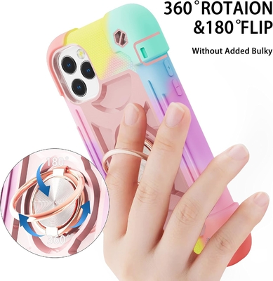iPhone 12 Pro Max Gehäuse 6,7&quot; - Stoßdicht für schwere Einsätze, Ringstand, Glasbildschirm und Kameraobjektivschutz (Rainbow Pink)