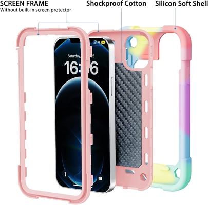 iPhone 12 Pro Max Gehäuse 6,7&quot; - Stoßdicht für schwere Einsätze, Ringstand, Glasbildschirm und Kameraobjektivschutz (Rainbow Pink)