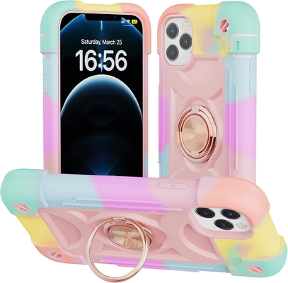 iPhone 12 Pro Max Gehäuse 6,7&quot; - Stoßdicht für schwere Einsätze, Ringstand, Glasbildschirm und Kameraobjektivschutz (Rainbow Pink)