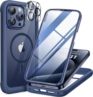 Magnetische Hülle für iPhone 12 Pro Max Vollkörper eingebauter Glasbildschirmschutz und Kameraschutz
