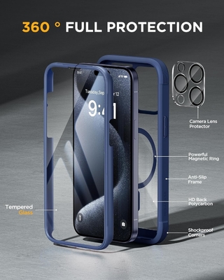 Magnetische Hülle für iPhone 12 Pro Max Vollkörper eingebauter Glasbildschirmschutz und Kameraschutz