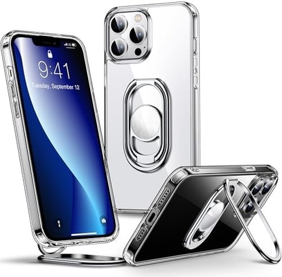 Schild für iPhone 12 Pro Max Gehäuse mit Ständer, Telefongehäuse klar mit Doppelringhalter [Verstellbar &amp; Klappbar]