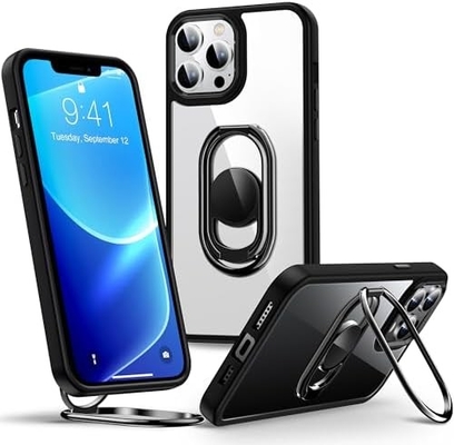 Schild für iPhone 12 Pro Max Gehäuse mit Ständer, Telefongehäuse klar mit Doppelringhalter [Verstellbar &amp; Klappbar]