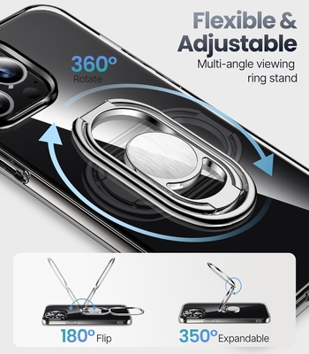 Schild für iPhone 12 Pro Max Gehäuse mit Ständer, Telefongehäuse klar mit Doppelringhalter [Verstellbar &amp; Klappbar]