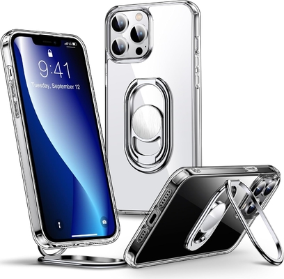 Schild für iPhone 12 Pro Max Gehäuse mit Ständer, Telefongehäuse klar mit Doppelringhalter [Verstellbar &amp; Klappbar]