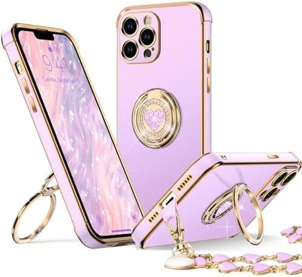 iPhone 12 Pro Max Gehäuse mit Ständer, Telefongehäuse mit Doppelring Kickstand, Frauen Mädchen Bling Luxus Schutzgehäuse hören