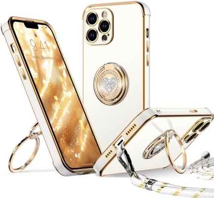 iPhone 12 Pro Max Gehäuse mit Ständer, Telefongehäuse mit Doppelring Kickstand, Frauen Mädchen Bling Luxus Schutzgehäuse hören