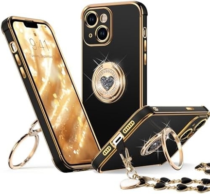iPhone 12 Pro Max Gehäuse mit Ständer, Telefongehäuse mit Doppelring Kickstand, Frauen Mädchen Bling Luxus Schutzgehäuse hören