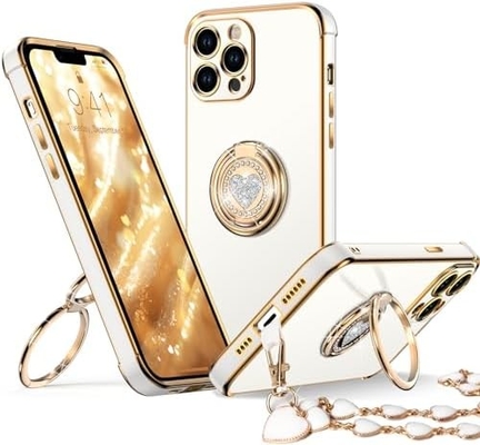 iPhone 12 Pro Max Gehäuse mit Ständer, Telefongehäuse mit Doppelring Kickstand, Frauen Mädchen Bling Luxus Schutzgehäuse hören