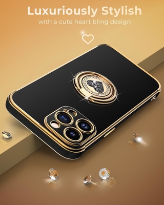 iPhone 12 Pro Max Gehäuse mit Ständer, Telefongehäuse mit Doppelring Kickstand, Frauen Mädchen Bling Luxus Schutzgehäuse hören