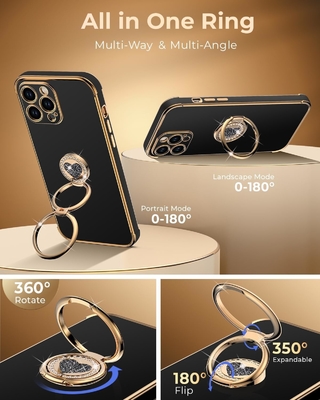 iPhone 12 Pro Max Gehäuse mit Ständer, Telefongehäuse mit Doppelring Kickstand, Frauen Mädchen Bling Luxus Schutzgehäuse hören