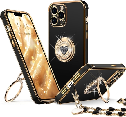 iPhone 12 Pro Max Gehäuse mit Ständer, Telefongehäuse mit Doppelring Kickstand, Frauen Mädchen Bling Luxus Schutzgehäuse hören