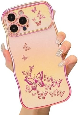 iPhone 13 Mädchen-Handygehäuse, lockiger Wellenrahmen, luxuriöses Schmetterlingsmuster, TPU-Goldfelder Stoßschutz
