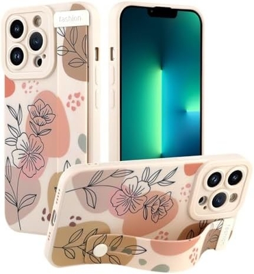 iPhone 12 Pro Max Silikonkoffer mit Strap für Frauen Mädchen Schöne Blumenblumen Muster Design Verstellbares Weiches Drahtband