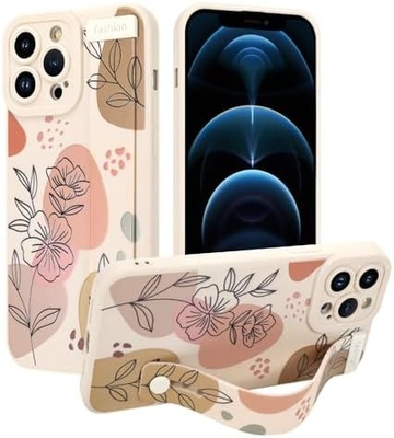 iPhone 12 Pro Max Silikonkoffer mit Strap für Frauen Mädchen Schöne Blumenblumen Muster Design Verstellbares Weiches Drahtband