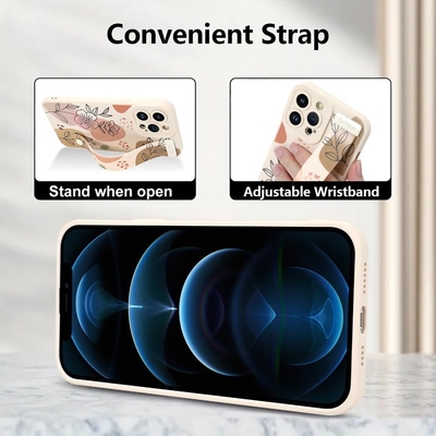 iPhone 12 Pro Max Silikonkoffer mit Strap für Frauen Mädchen Schöne Blumenblumen Muster Design Verstellbares Weiches Drahtband