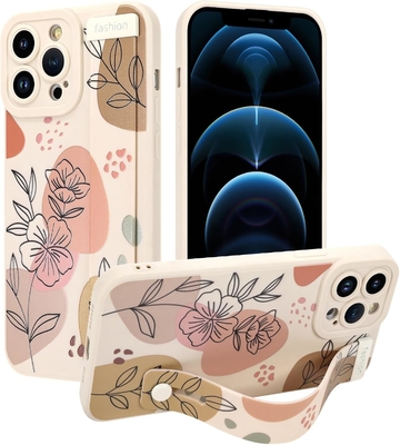 iPhone 12 Pro Max Silikonkoffer mit Strap für Frauen Mädchen Schöne Blumenblumen Muster Design Verstellbares Weiches Drahtband