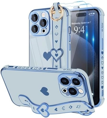 iPhone 12 Pro Cute Love-Heart Plating Strap Telefonbedeckung für Frauen Mädchen Bling Silikon Kamera Linsen Schutz Bumper