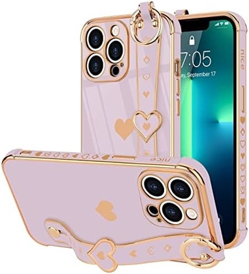 iPhone 12 Pro Cute Love-Heart Plating Strap Telefonbedeckung für Frauen Mädchen Bling Silikon Kamera Linsen Schutz Bumper