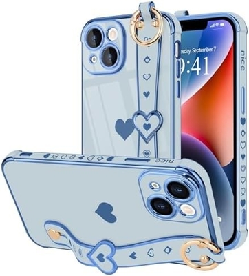 iPhone 12 Pro Cute Love-Heart Plating Strap Telefonbedeckung für Frauen Mädchen Bling Silikon Kamera Linsen Schutz Bumper